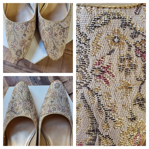 Ann Taylor Loft almond toe floral neutral tapestry heels/ pumps low heel size 7 - Picture 7 of 15
